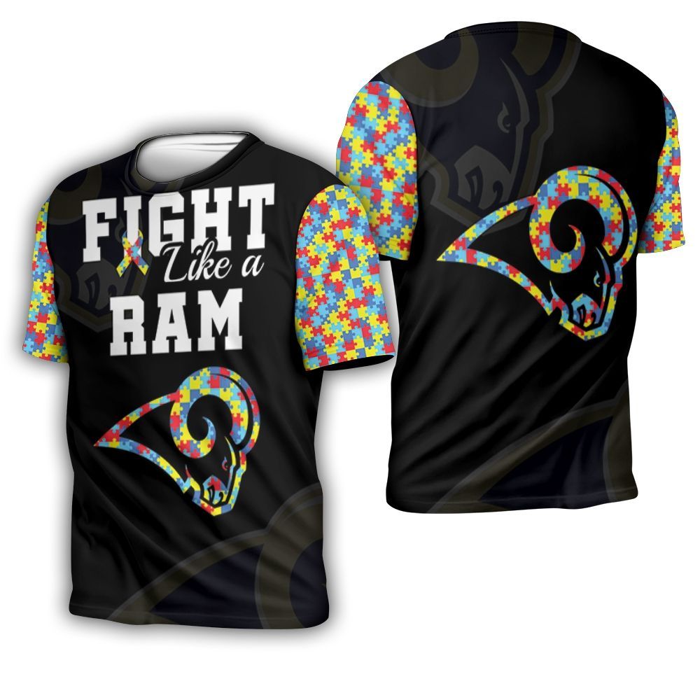 Fight Like A Los Angeles Rams Autism Support 3D T-Shirt