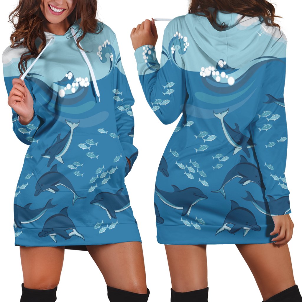 Hawaiian Dolphins Polynesian Hoodie Dress