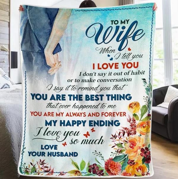 To My Wife My Happy Ending Fleece Blanket Gift For Family,Birthday,Wife,Couple,Gift Home Decor Bedding Couch Sofa Soft And Comfy Cozy