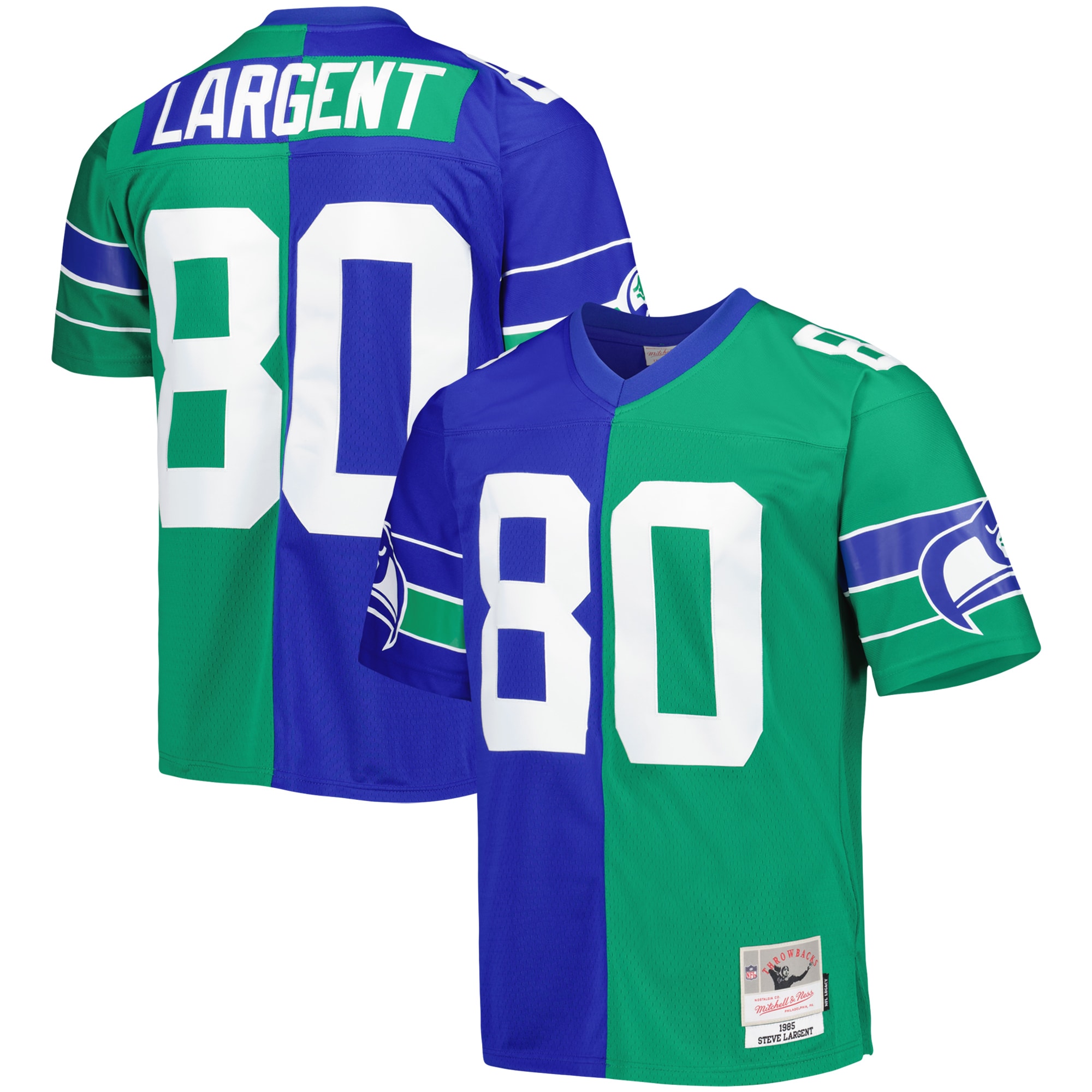 Steve Largent Seattle Seahawks Mitchell & Ness 1985 Split Legacy Replica Jersey – Royal/Green