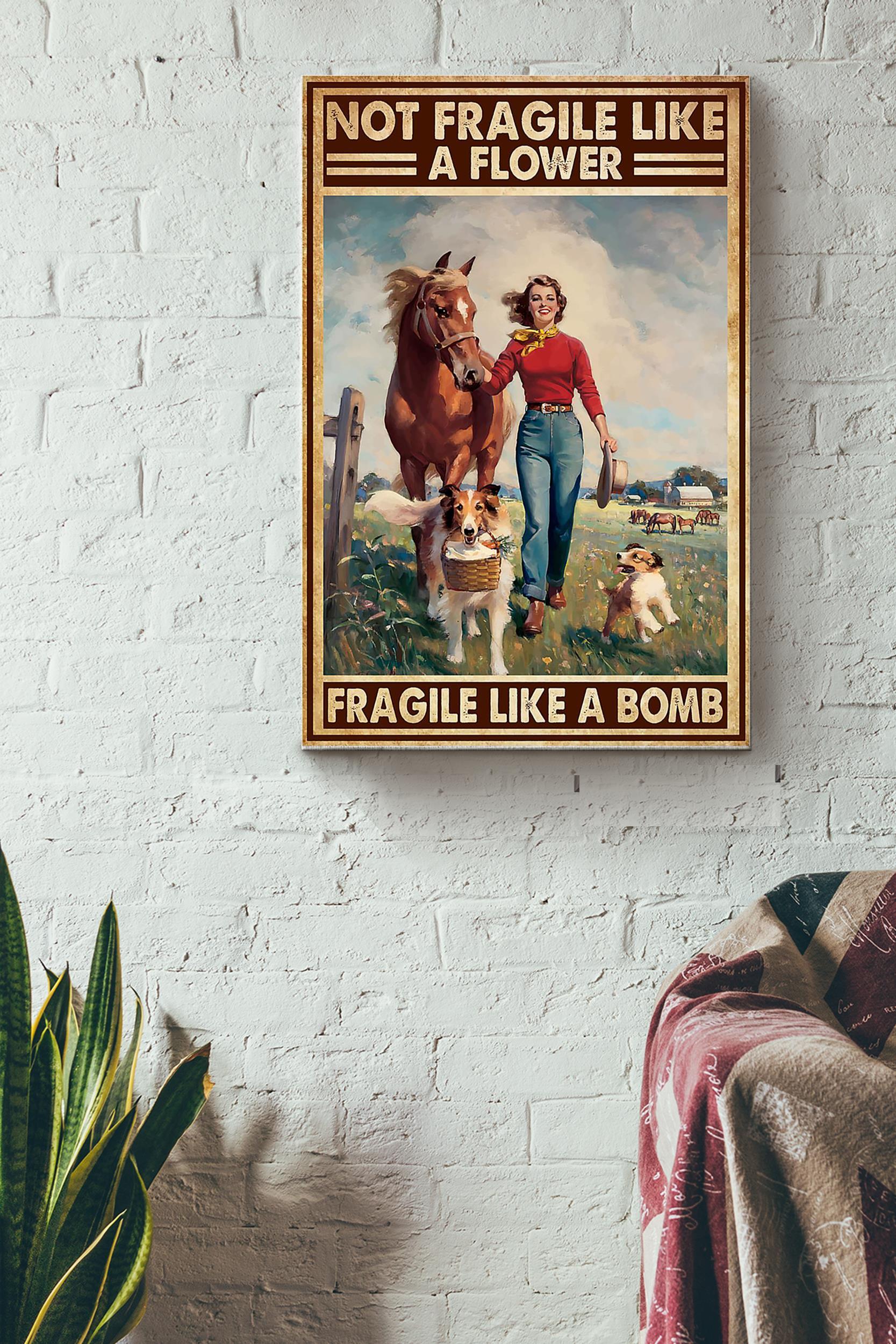 Cowgirl Not Fragile Like A Flower Poster – Animal Wall Art – Gift For Horse Rider Horseback Rider Wrapped Canvas