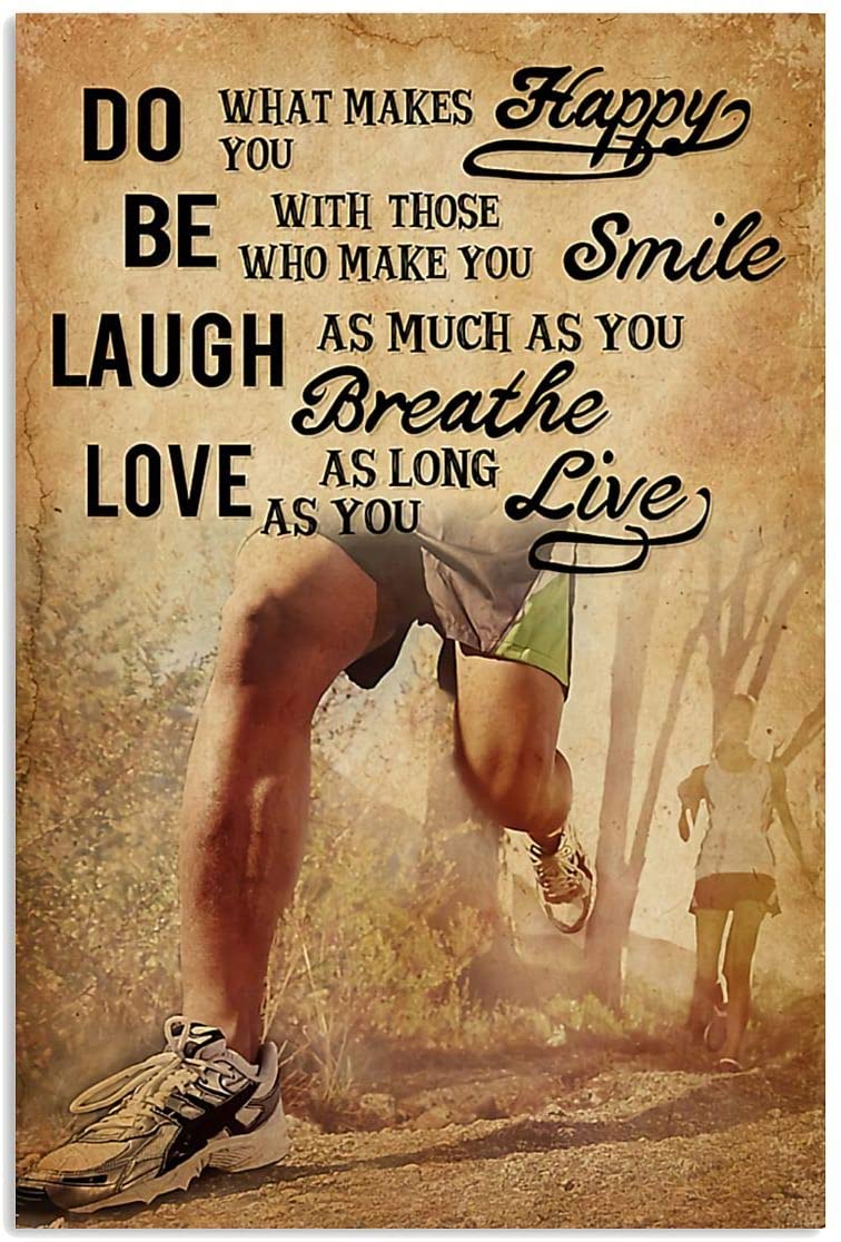 Vintage Running Do What Makes You Happy Love Breathe Smile Poster Art Print      Home Decor Gift For Men Women Family Friend On Birthday Xmas