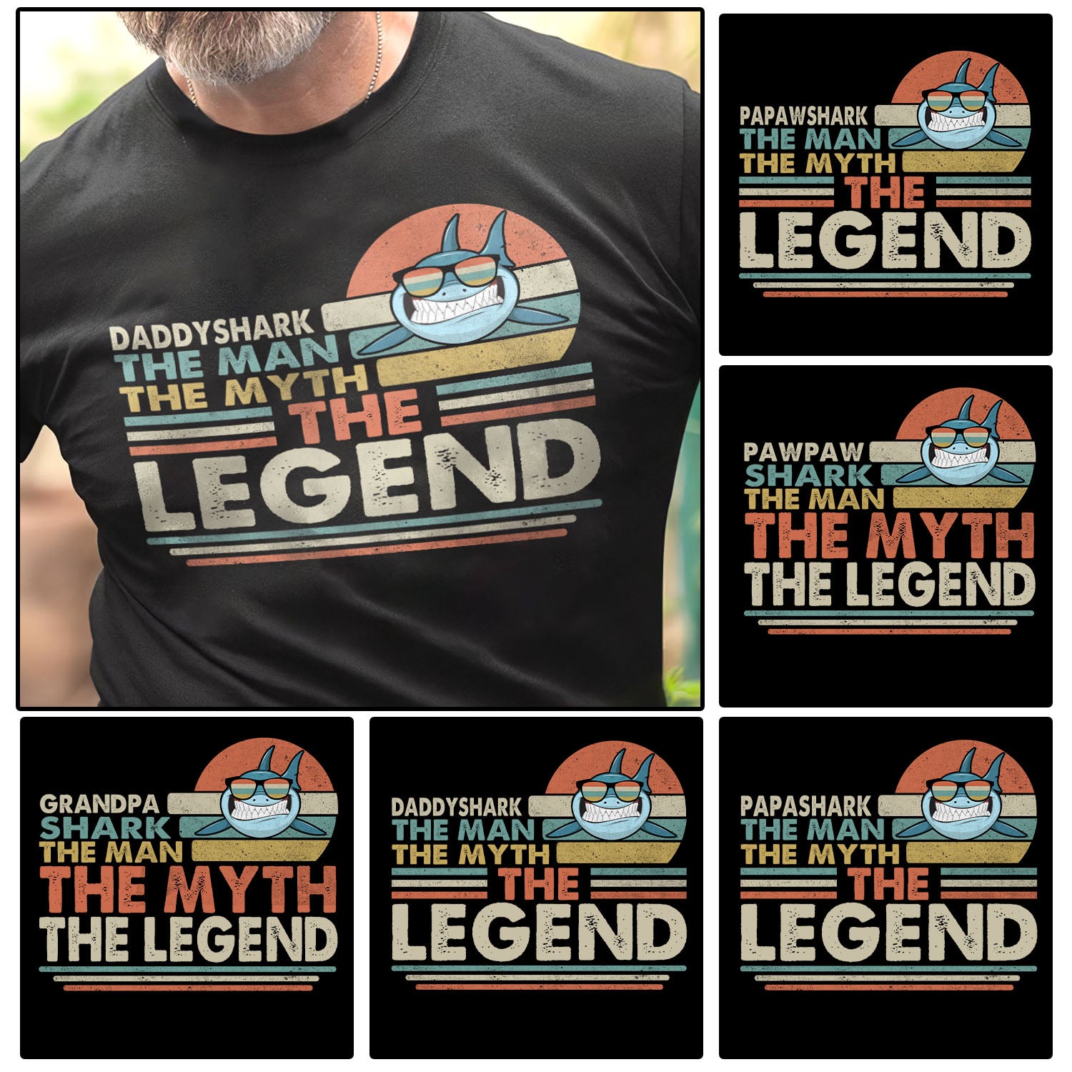 Shark Grandpashark The Man The Myth The Legend Graphic Unisex T Shirt, Sweatshirt, Hoodie Size S – 5XL