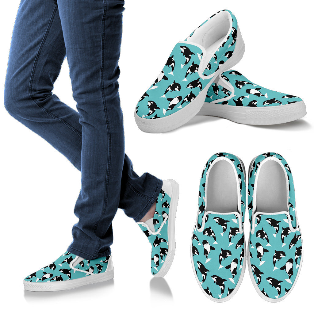 Whale Action Design Themed Print Men Slip Ons Shoes