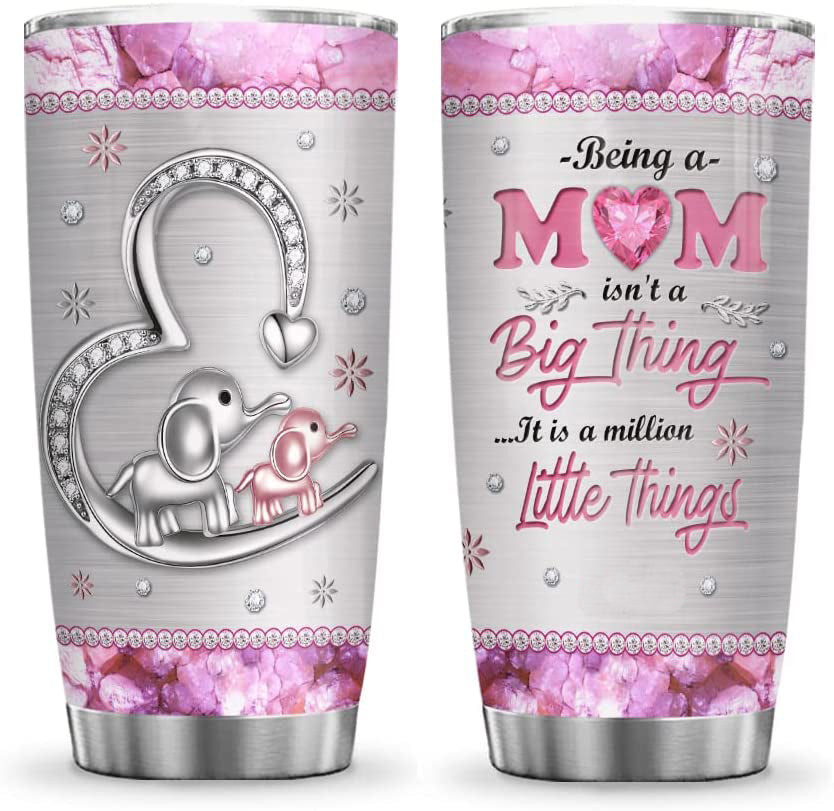 20Oz Printed Jewelry Style Elephant Mom Is A Million Little Things Mother Gifts Stainless Steel Tumbler Cup With Lid Mug