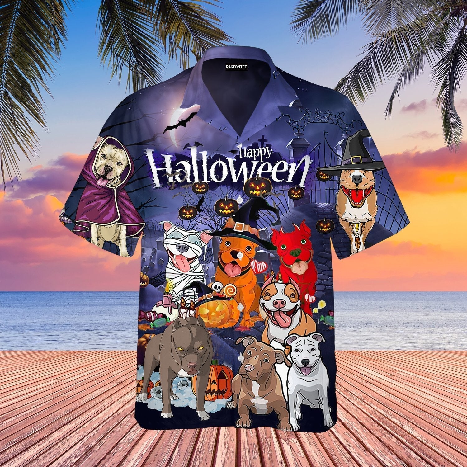 Funny Pitbull Dog Halloween Hawaii Shirt For Men And Women Ha71839