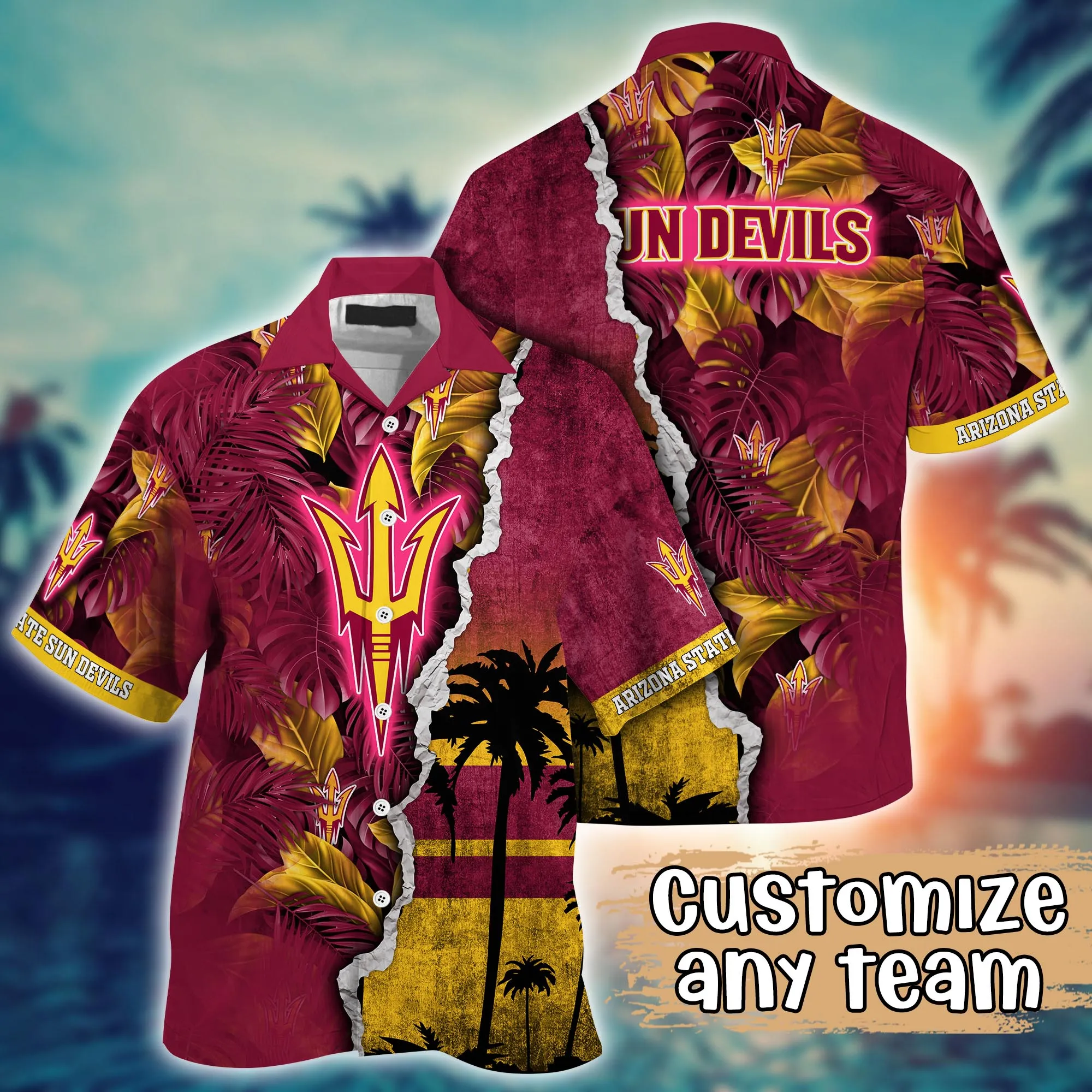 Arizona State Sun Devils NCCA Hawaiian Shirt Custom Hot Sands Aloha Shirt