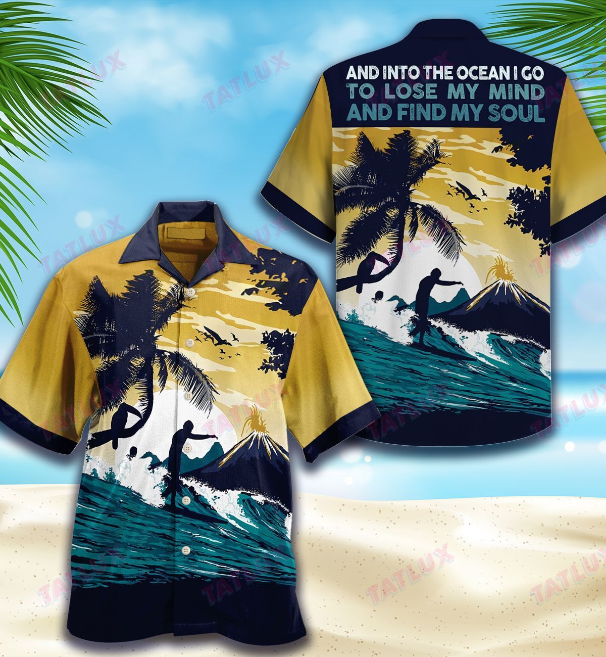 Surfing And Into The Ocean I Go Vintage All Over Printed Hawaii Shirt Size S Ha93470