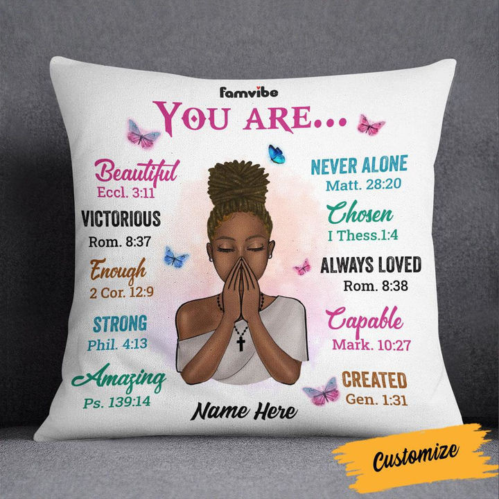 Personalized God You Are Black Girl Linen Pillow #Xh