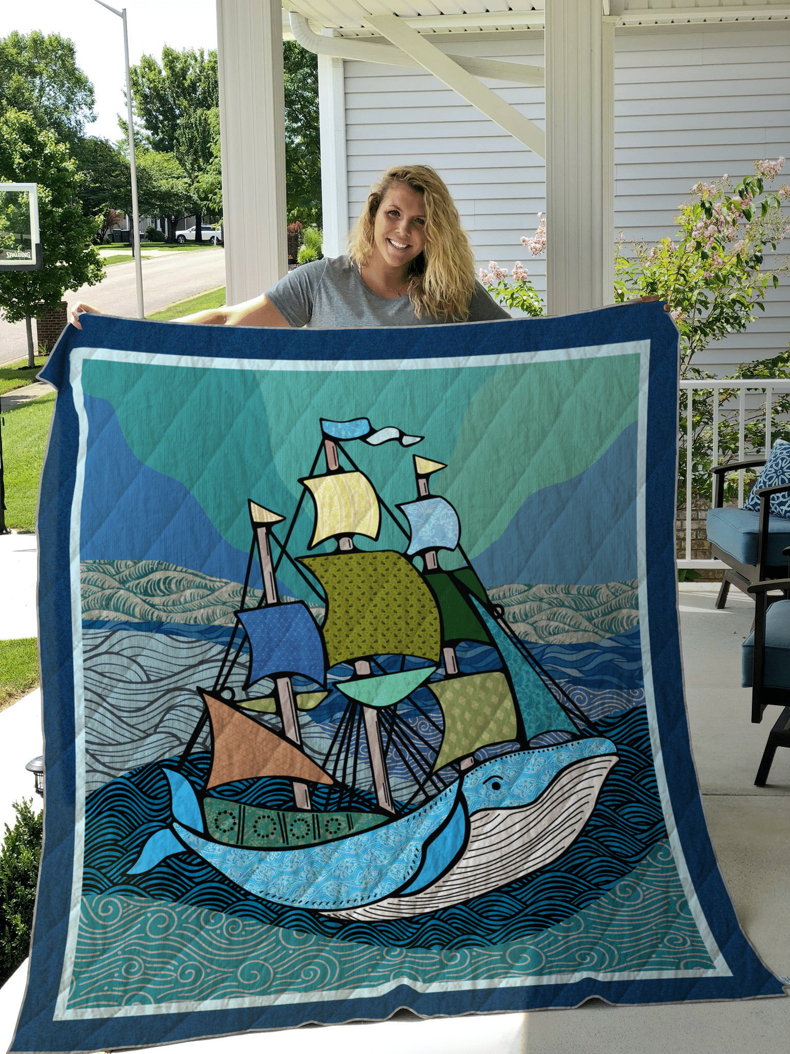 Boat And Whale HT280602 Quilt Blanket