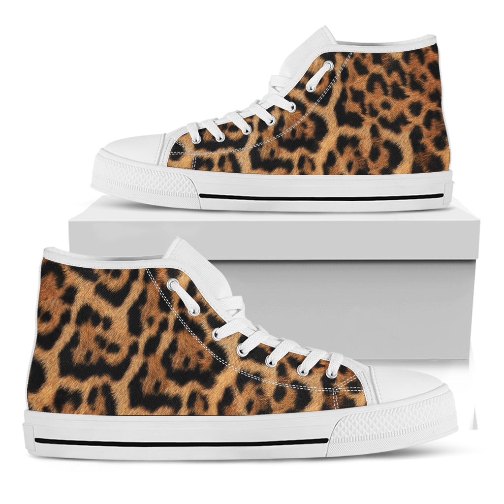 Jaguar Fur Pattern Print White High Top Shoes