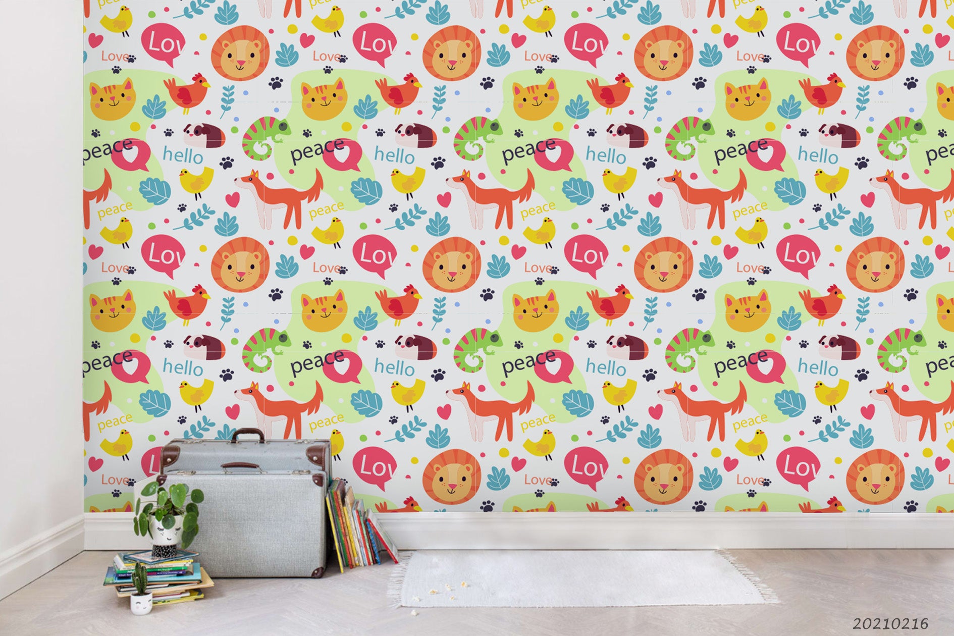 3D Cartoon Animal Color Wall Mural Wallpaper Lqh 439