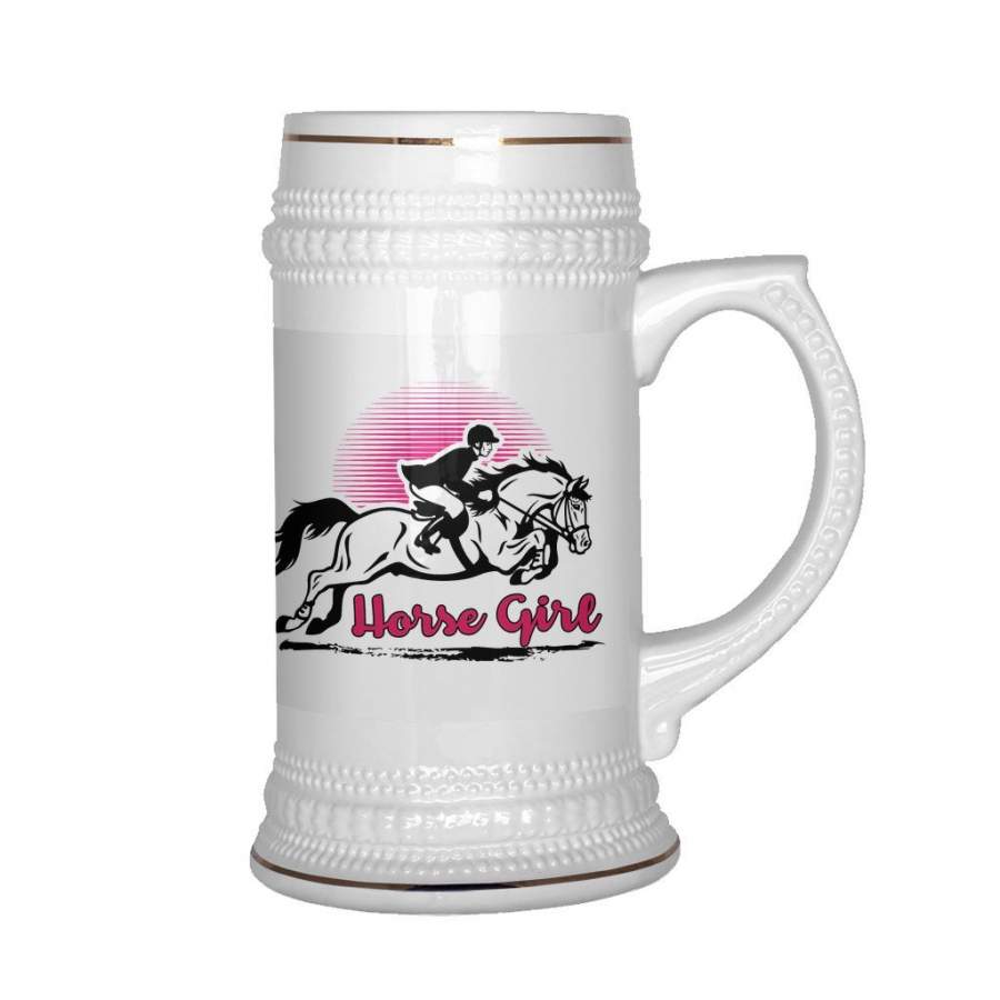 22 oz Ceramic Beer Stein Mug Horse Girl