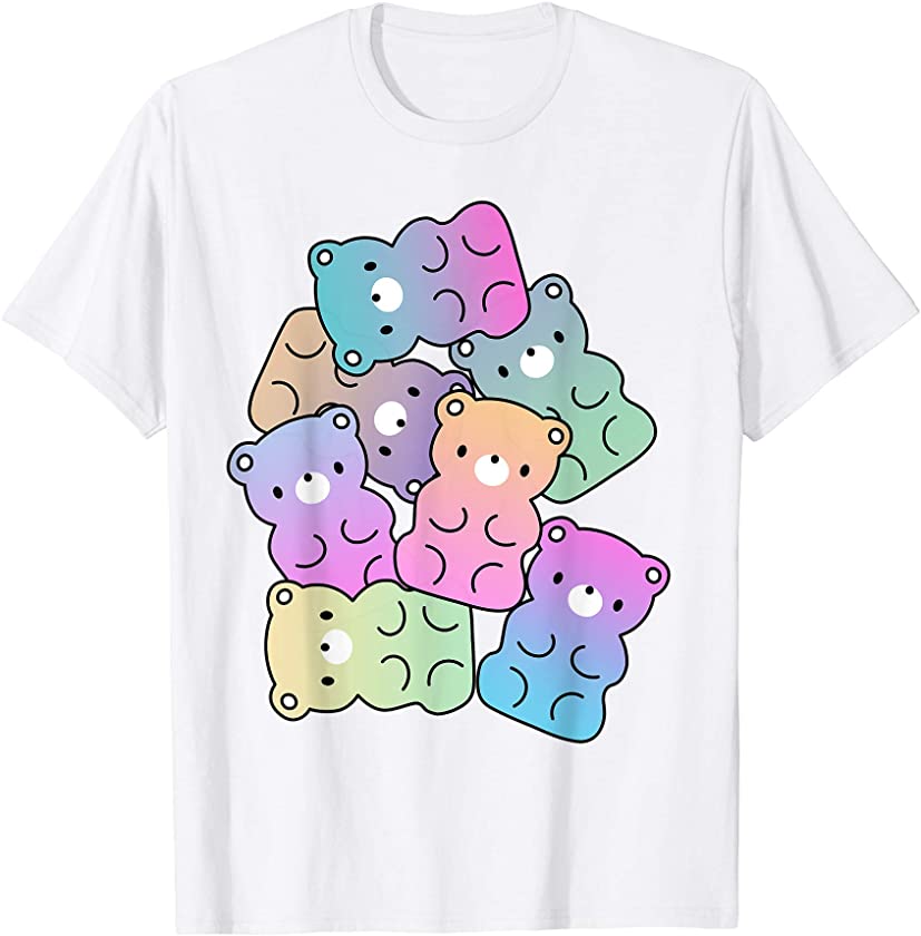 Cute Rainbow Gummy Bear Design Kawaii Aesthetic Teens T-Shirt