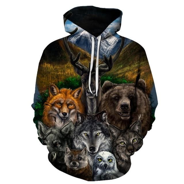 Wolf With Animal 3D Native American Hoodies