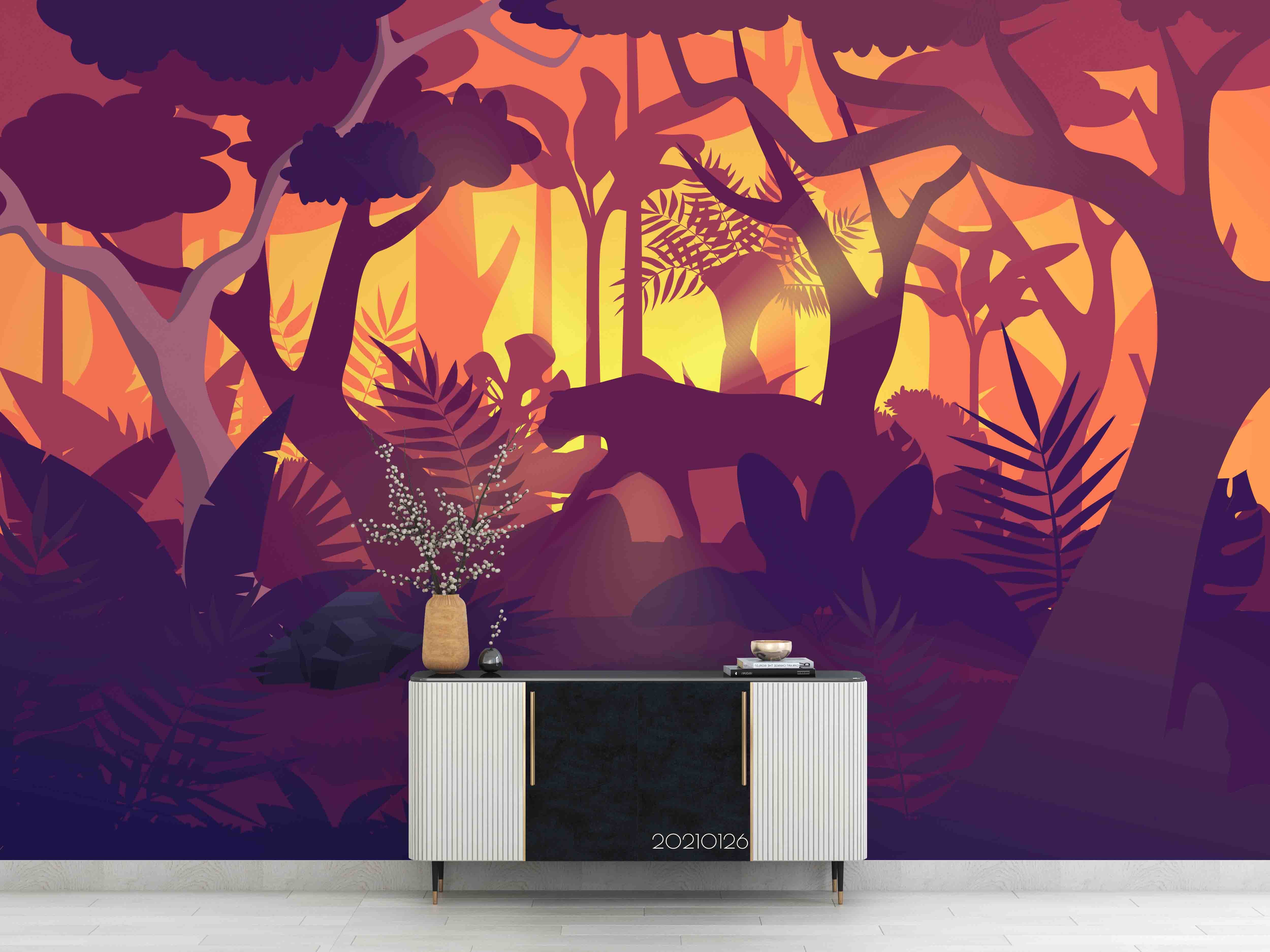 3D Cartoon Orange Forest Animal Wall Mural Wallpaper Lqh 24