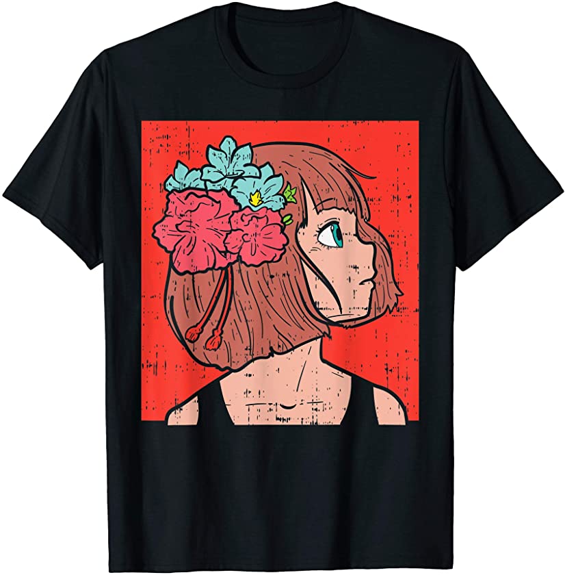 Anime Girl Flower Aesthetic Kawaii Japanese Manga Otaku Gift T-Shirt