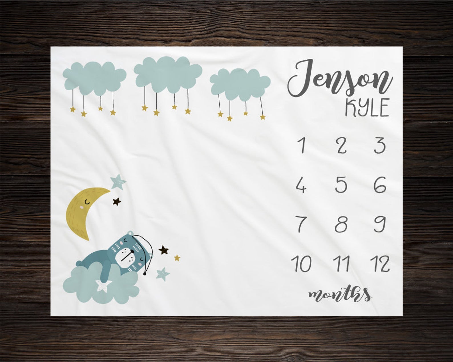 Bear Milestone Blanket, Monthly Growth Tracker Soft Fleece Blanket, Baby Shower Gift, Newborn Gift Blanket, Watch Me Grow Baby Boy