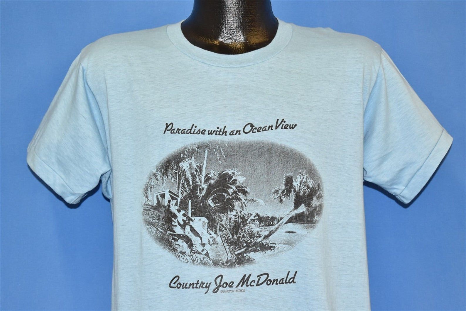 70S Country Joe Paradise Ocean Save Whales Blue T-Shirt