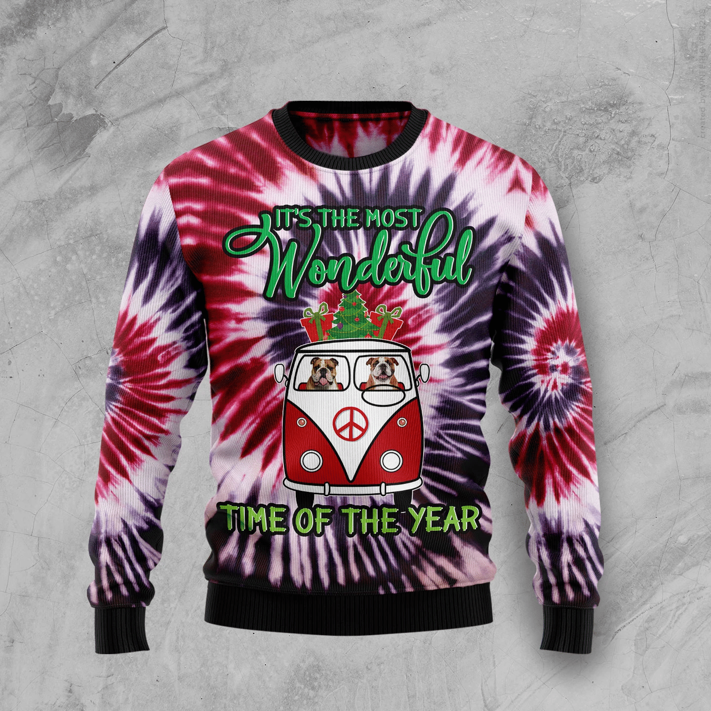 Bulldog Tie Dye Christmas Ugly Sweater