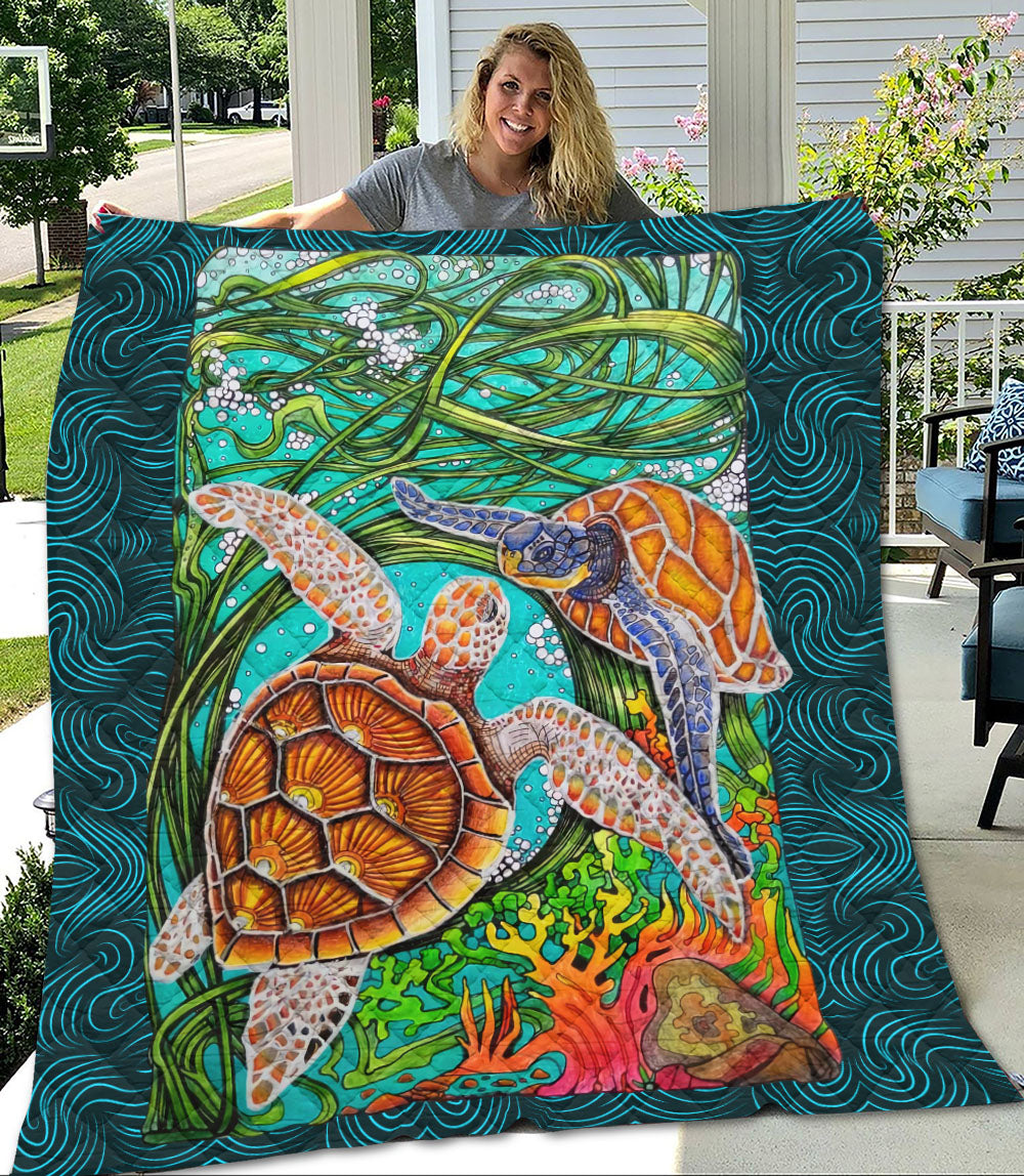 Viticstore™ 3D All Over Printed Animals Quilt – Turtle In The Ocean – Soft Cotton All Size Quilt