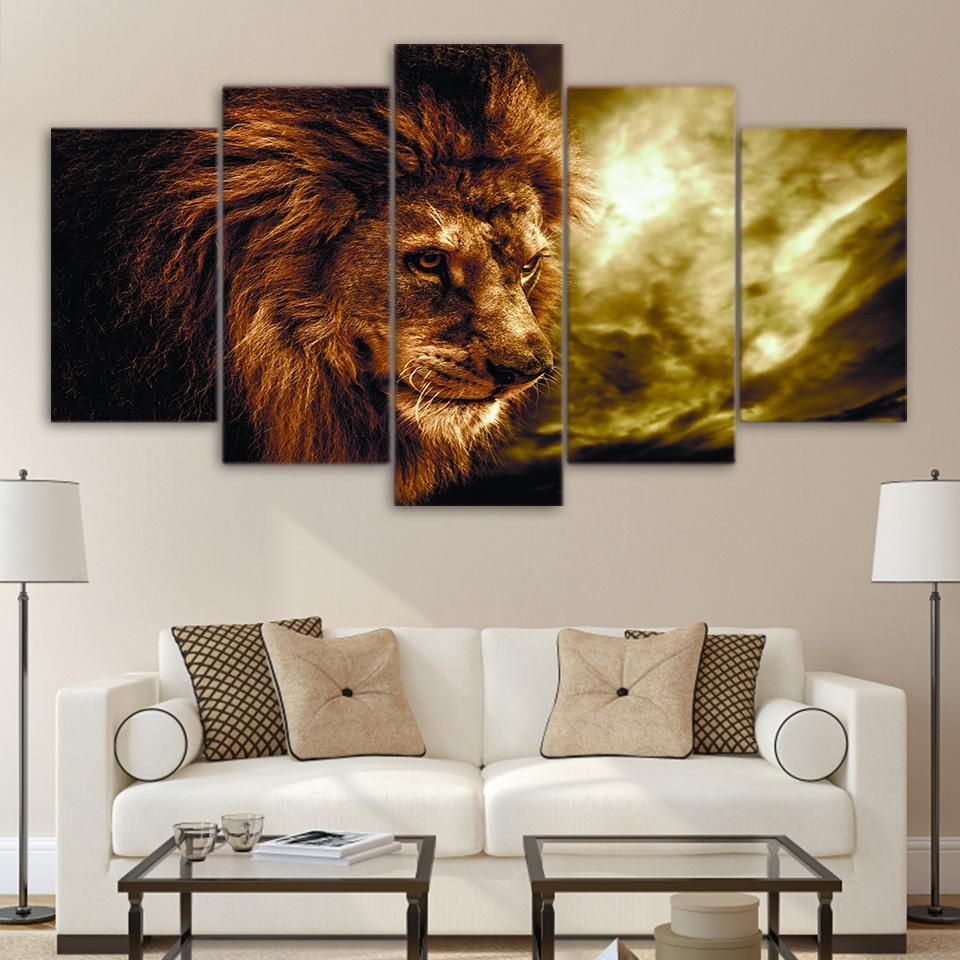 Style Lion Animal Animal 5 Panel Canvas Art Wall Decor