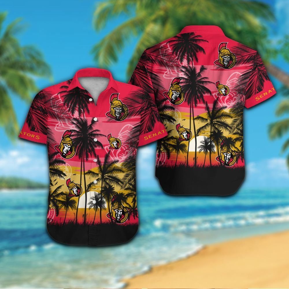 Ottawa Senators Short Sleeve Button Up Tropical Shirt Hawaiian Shirt