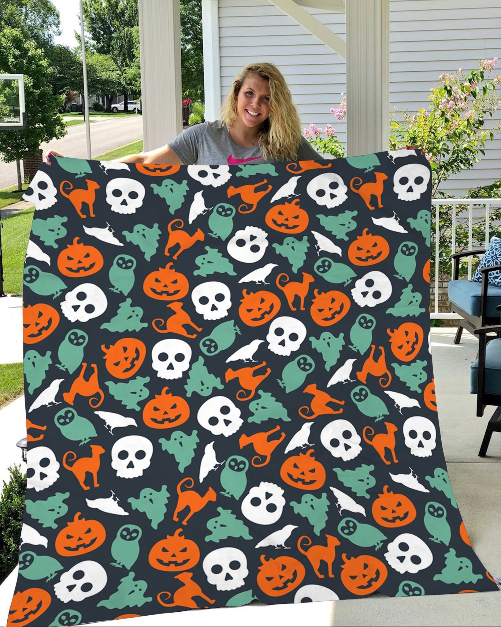 Skull Pumpkin Halloween Gift Fleece Blanket – Quilt Blanket