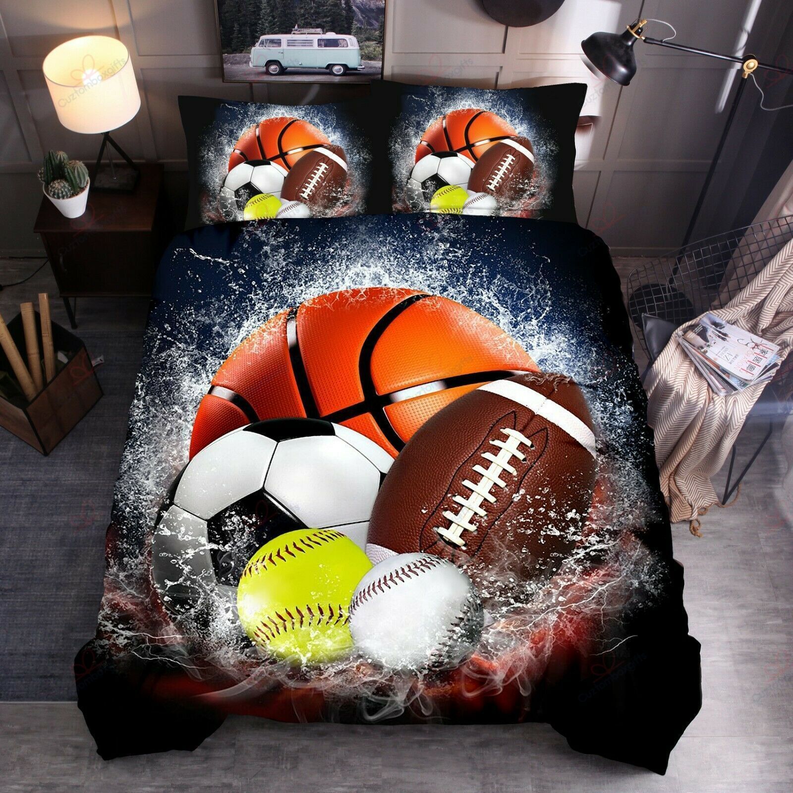 Love All Sports Football Baseball Basketball Tennis Rugby Cotton Bed Sheets Spread Comforter Duvet Cover Bedding Sets