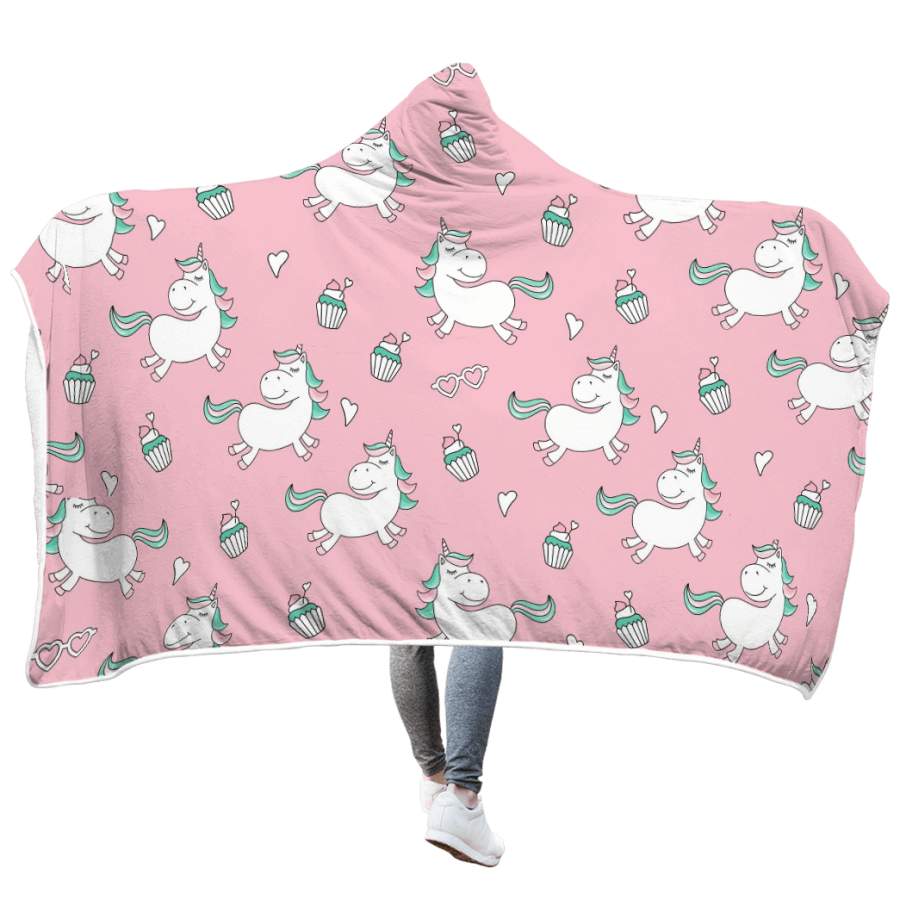 Unicorns love cupcake Custom Hooded Blanket