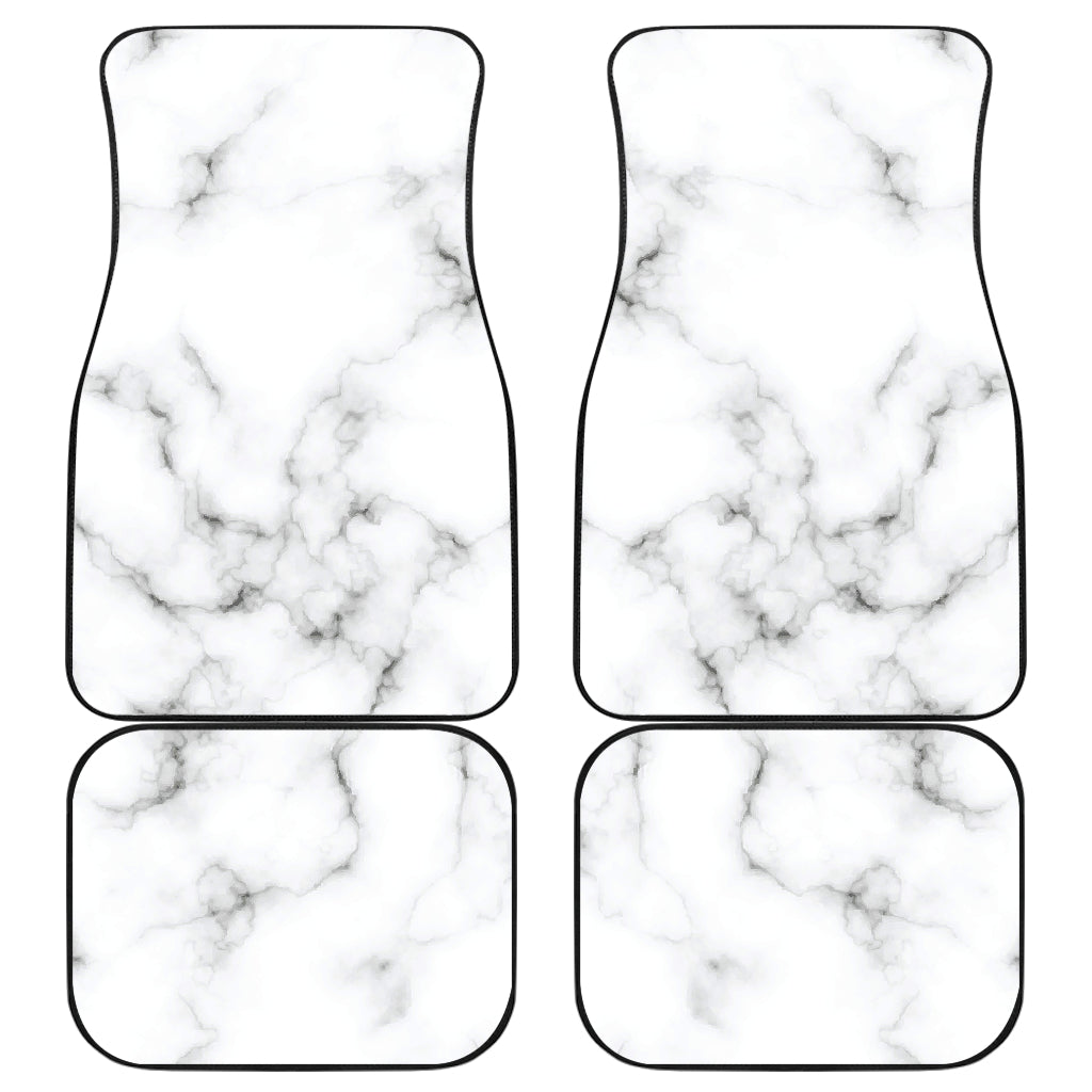 White Grey Smoke Marble Print Front And Back Car Floor Mats, Front Car Mat