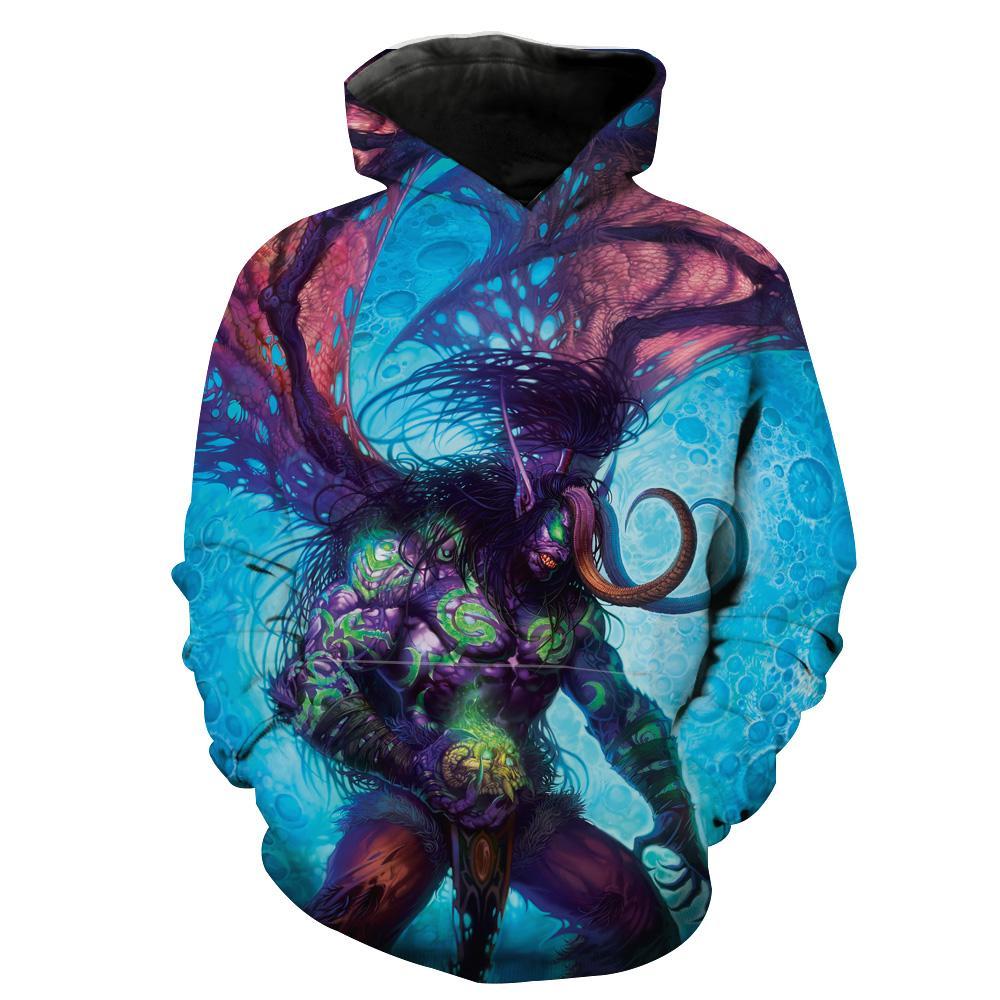 World of Warcraft Demon Illidan Hoodies  –  Pullover Blue-Red Hoodie