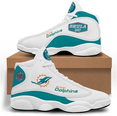 Women Miami Dolphins Air Jordan 13 High Top Leather Sneakers 002