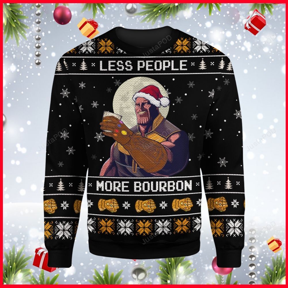 Unifinz Mv Christmas Ugly Sweater Thanos Less People More Bourbon Gauntlet Black Sweater 2022