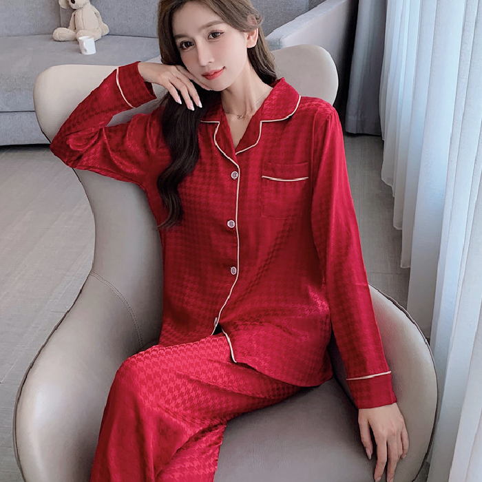 100% Silk Pajamas Women Cardigan Long Sleeve Pants Two Piece Satin Women’s Loose Casual Luxury Homewear Sexy Ladies Pajama Set alx