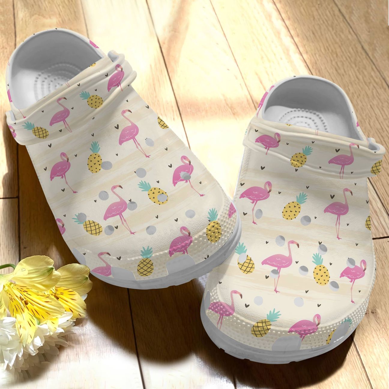 Flamingo Personalize Clog, Custom Name, Text, Fashion Style For Women, Men, Kid, Print 3D Whitesole Sunshine