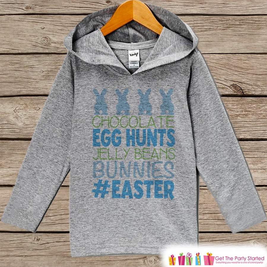 Boys Easter Outfit – #Easter Hoodie – Easter Bunny Spring Pullover – Baby Toddler Boys Easter Outfit – Easter Egg Hunt – Kids Grey Hoodie