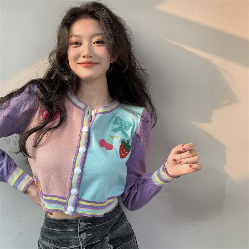 Women’s Sweaters Japanese Ulzzang Vintage Embroidered Strawberry Heart Print Sweater Female Korean Harajuku Clothing For Women alx