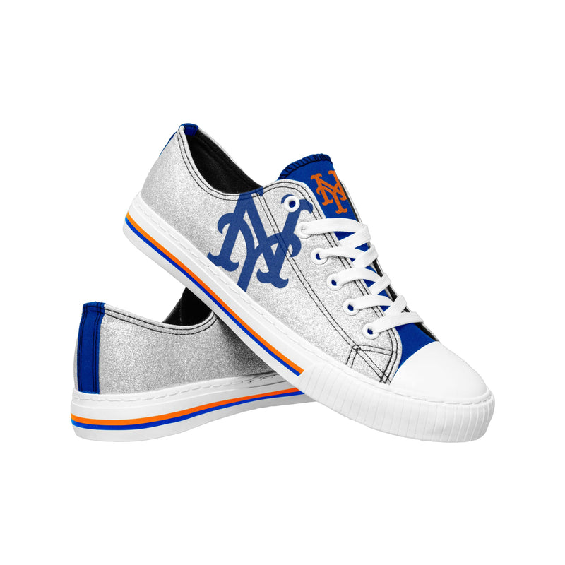 New York Mets MLB Womens Glitter Low Top Canvas Shoes