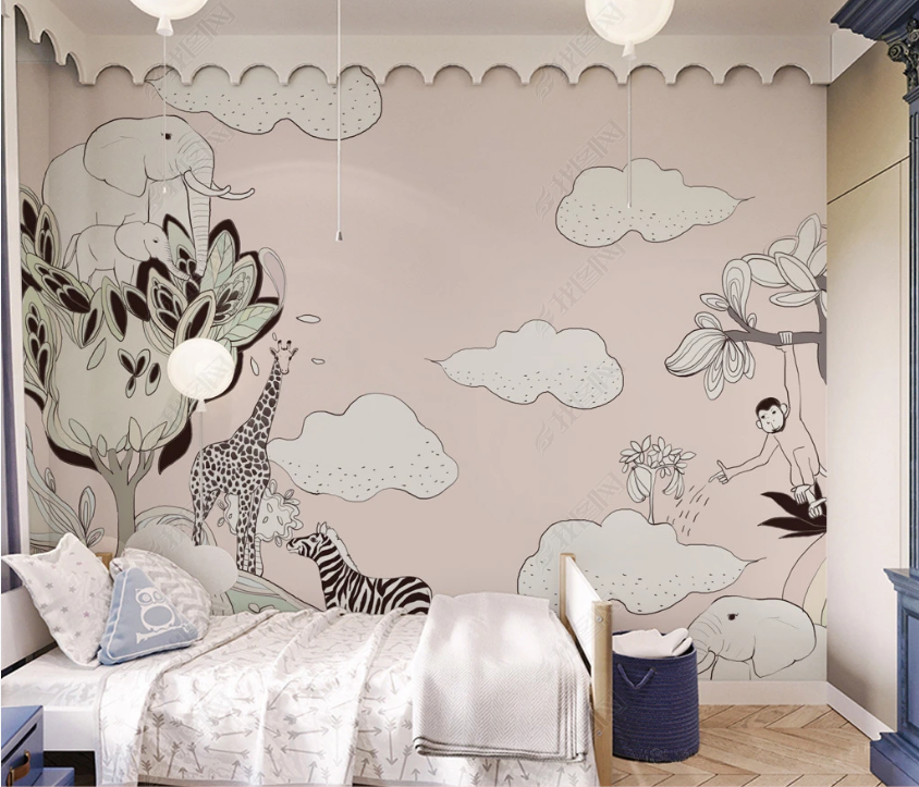 3D Cartoon Elephant Sky Cloud Tree Animal Wall Mural Wallpaper Lqh 429