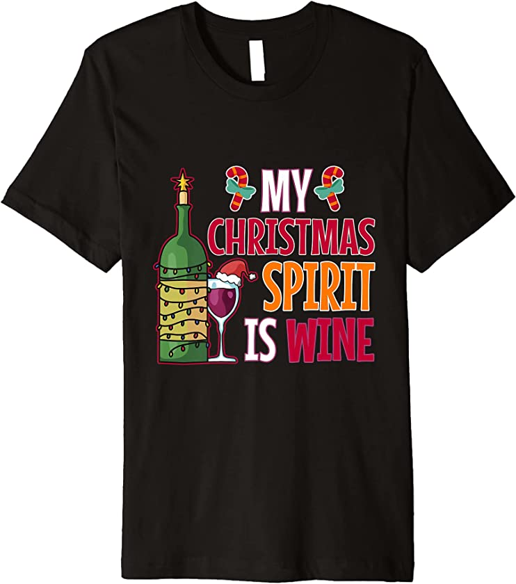 Party candy cane holiday snowflakes Santa hat wine Christmas Premium T-Shirt