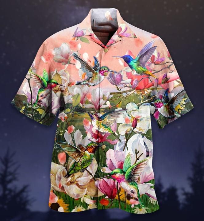 Humming Bird Print Short Sleeve Hawaii Casual Shirt Ha69074