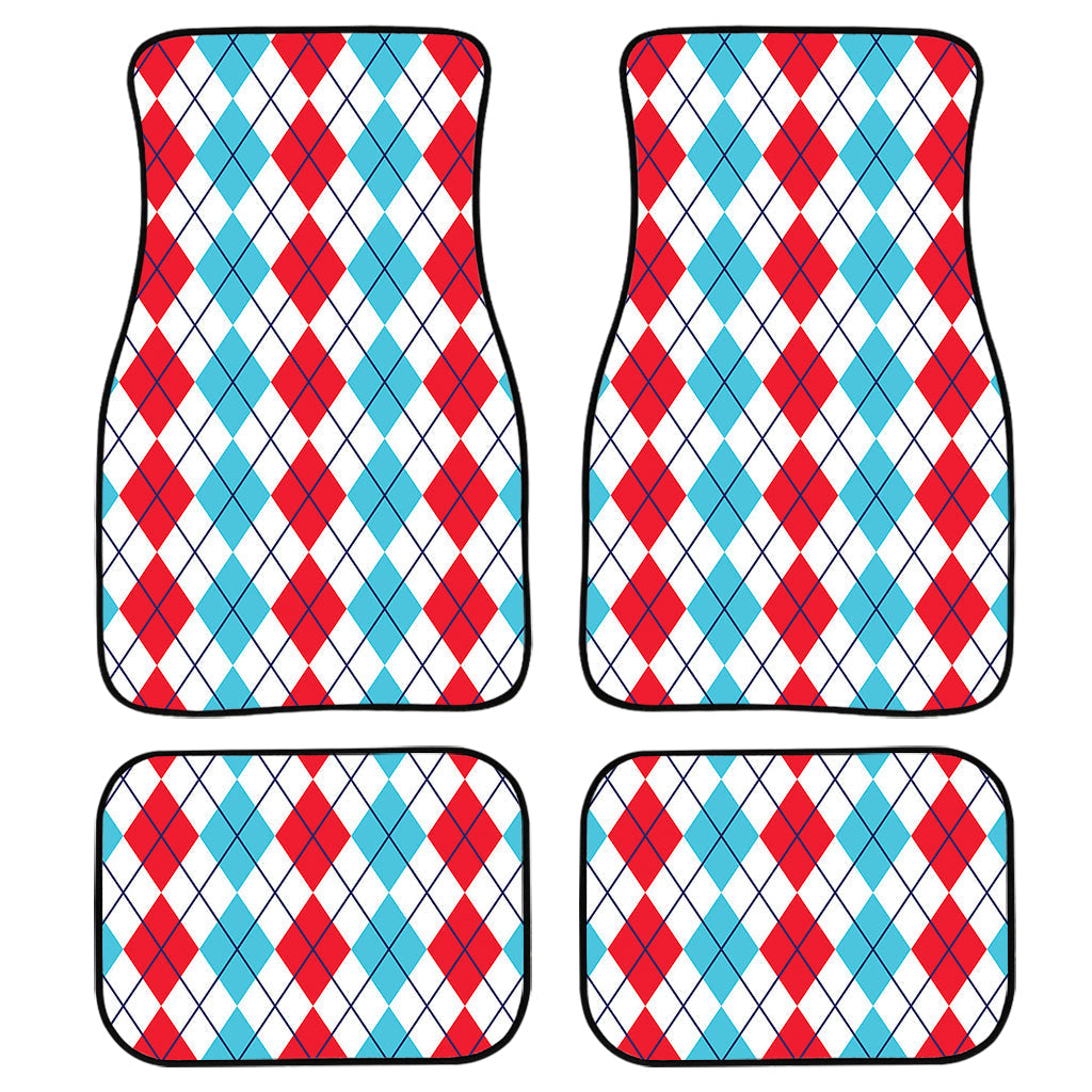 Red And Blue Argyle Pattern Print Front And Back Car Floor Mats, Front Car Mat