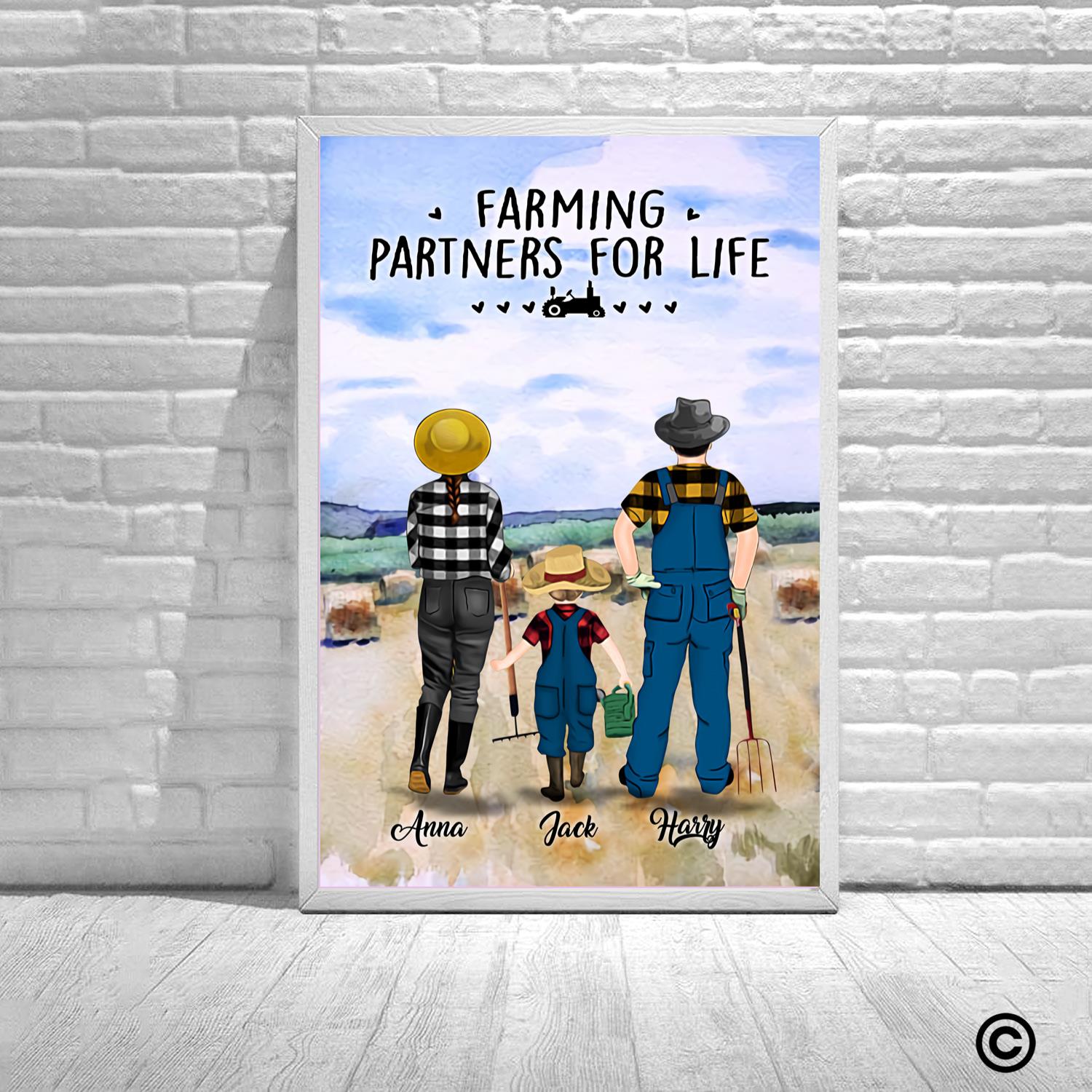 Customized Canvas Poster Wall Art Farming Couple And Kids Gift For Farmers