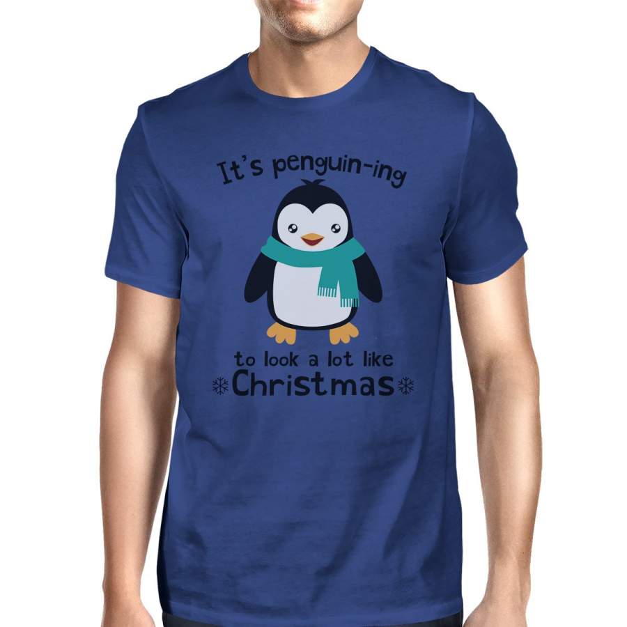 It’s Penguin-Ing To Look A Lot Like Christmas Mens Royal Blue Shirt