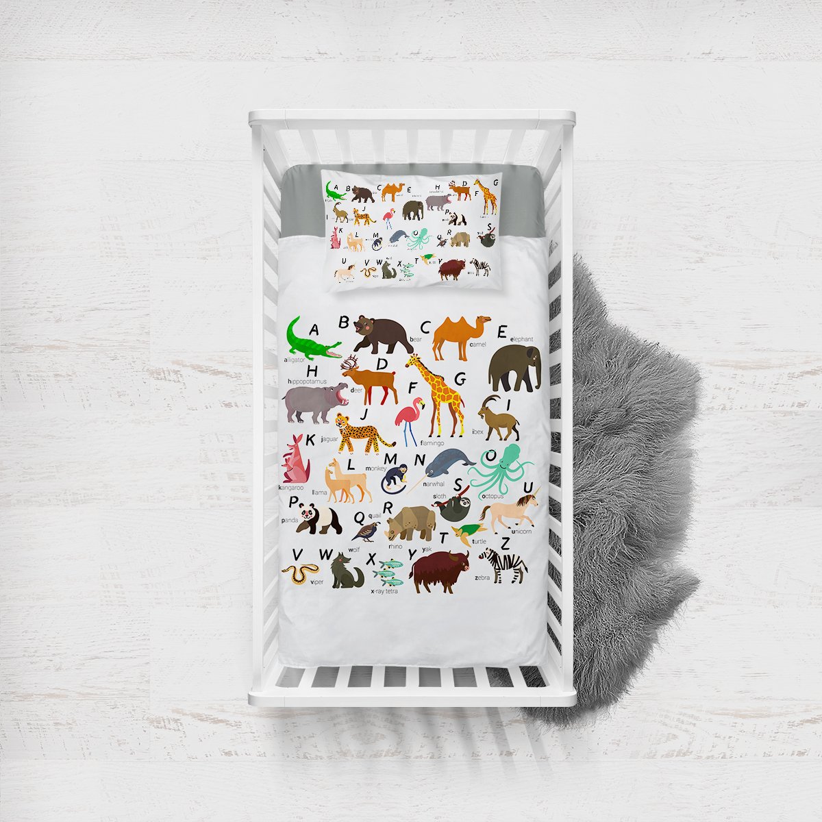 Alphabet Animal SWCC1713 Crib Bedding, Crib Fitted Sheet, Crib Blanket