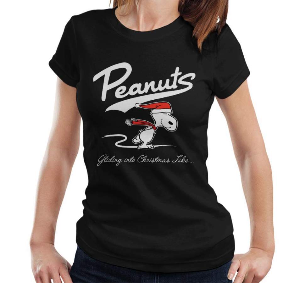 Peanuts Snoopy Gliding Into Christmas Like Women’s T-shirt