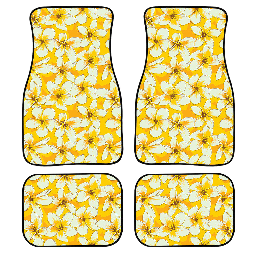 White And Yellow Plumeria Pattern Print Front And Back Car Floor Mats, Front Car Mat