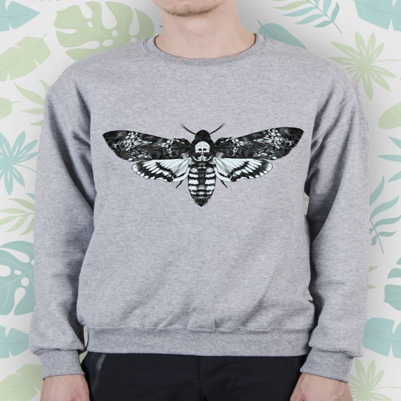 Crushtee Moth sweatshirt for Women Men Girls sweater Aesthetic Goth Graphic Witch Horror Insect Hawk Moth Gothic Skull Unisex sweatshirt Gift idea Long Sleeve Hoodie