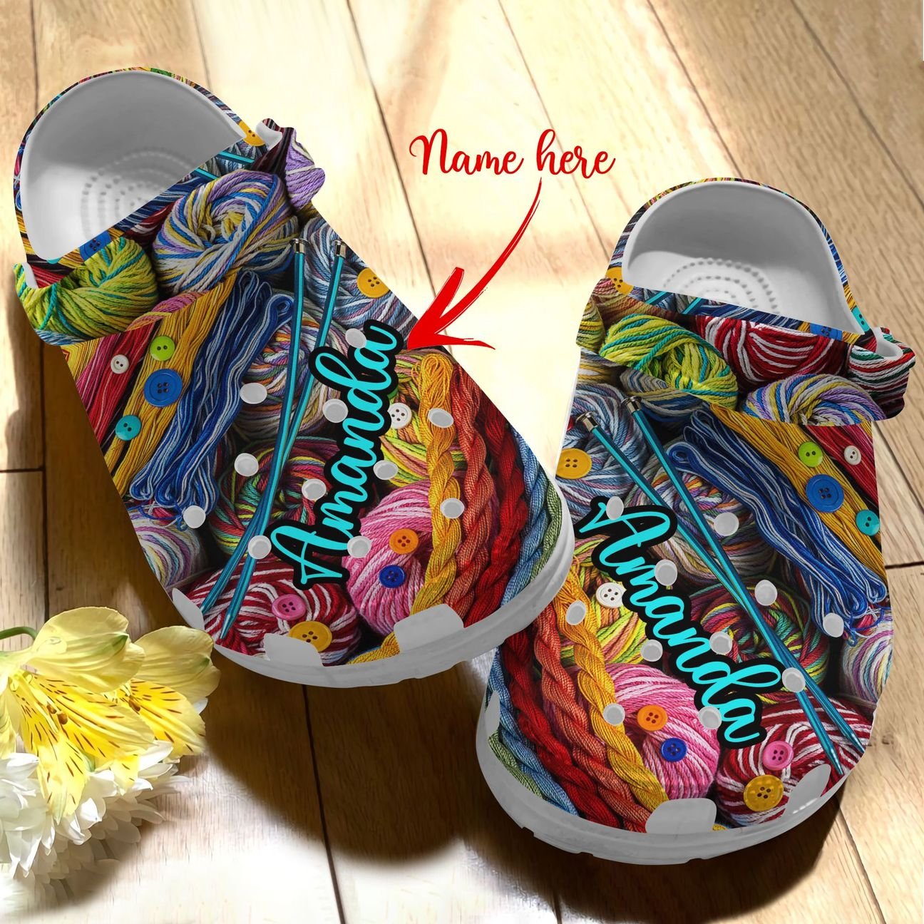 Crochet Personalized Personalize Clog, Custom Name, Text, Fashion Style For Women, Men, Kid, Print 3D Colorful Yarns